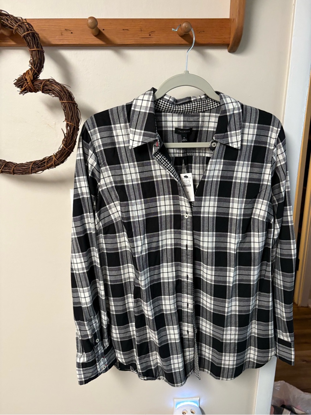 NWT Talbots Black & White Plaid Button-Up Shirt